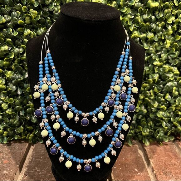 ✨ Bold & Beautiful Triple Strand Necklace – Blue, Green & Metallic Sparkle - Picture 3 of 4